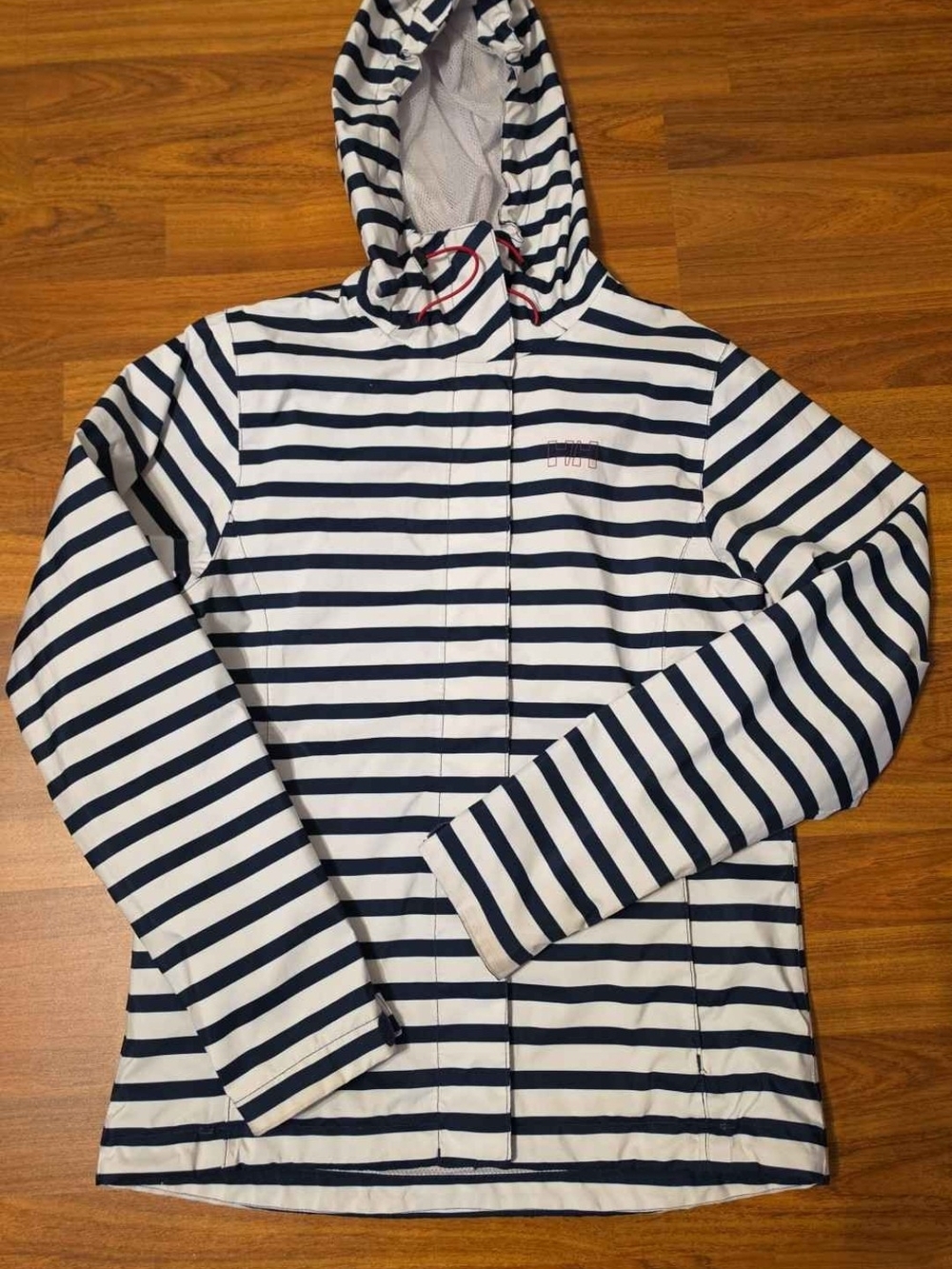 Helly Hansen Hooded Striped Rain Jacket in Navy and White